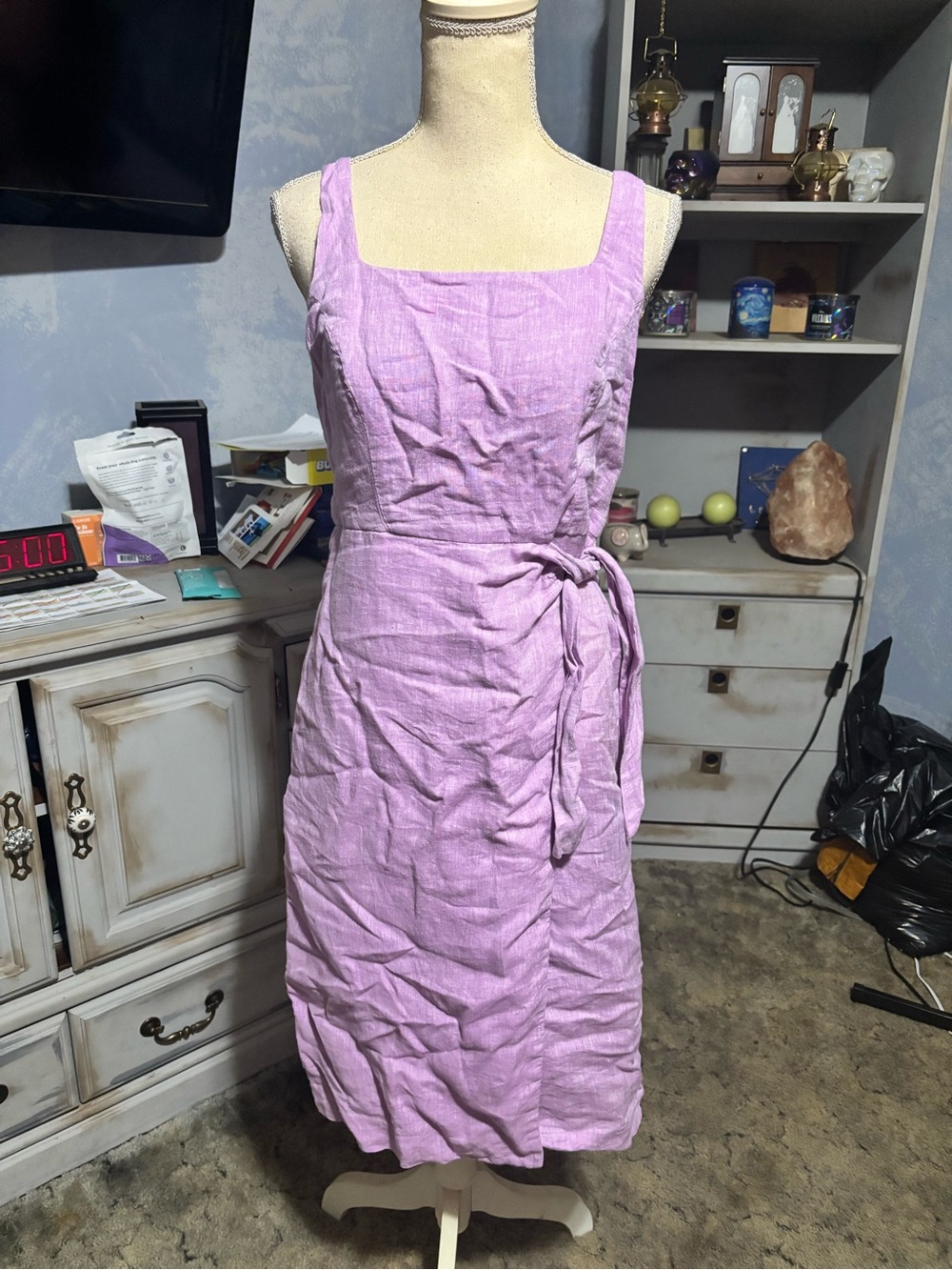 Talbots Petite 100% Linen Lilac Wrap-Style Midi Dress 2P - Picture 2 of 13